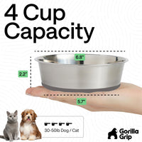 GORILLA GRIP Dog Bowl Set, Food Grade 304 Stainless Steel, 8 Cup - Gray / 4 Cup (Set of 2) - image 4