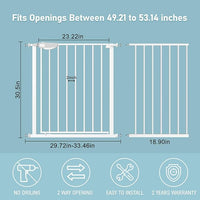 WAOWAO Triple Lock Baby Gate Extra Wide 49.21-53.14" Pressure Mounted Walk Through Swing Auto Close Safety White Metal Dog Pet Puppy for Stairs,Doorways,Kitchen