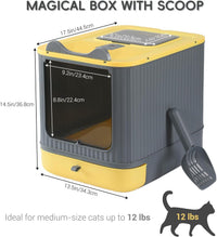 Foldable Enclosed Cat Litter Box with Lid, for Kitten to Medium - Yellow&Grey - image 2