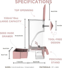 Automatic Bird Feeder, Bird Cage Feeder with Perch for Parakeet Canary Cockatiel Finch – Essentials for Birds - Pink - image 2