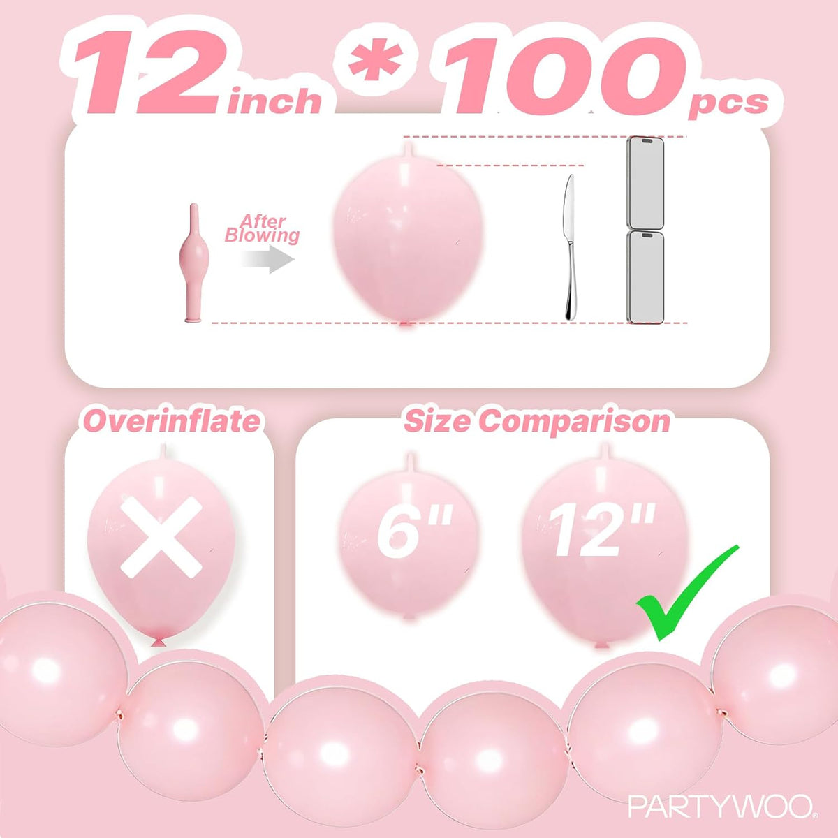PartyWoo 100 white 6 inch linking balloons for garlands and arches - view 34