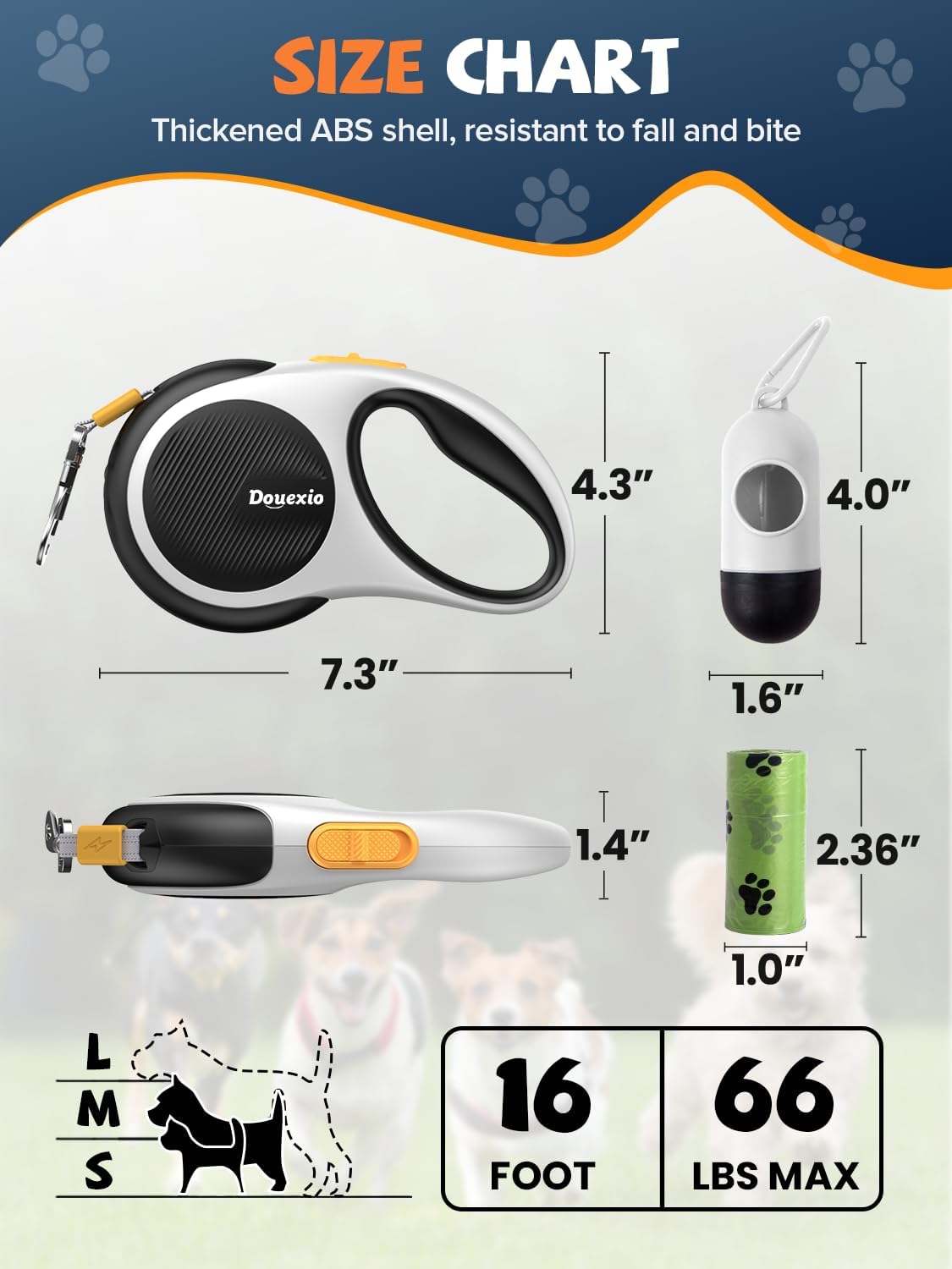 Retractable Dog Leash with LED Flashlight - Black-White - image 2