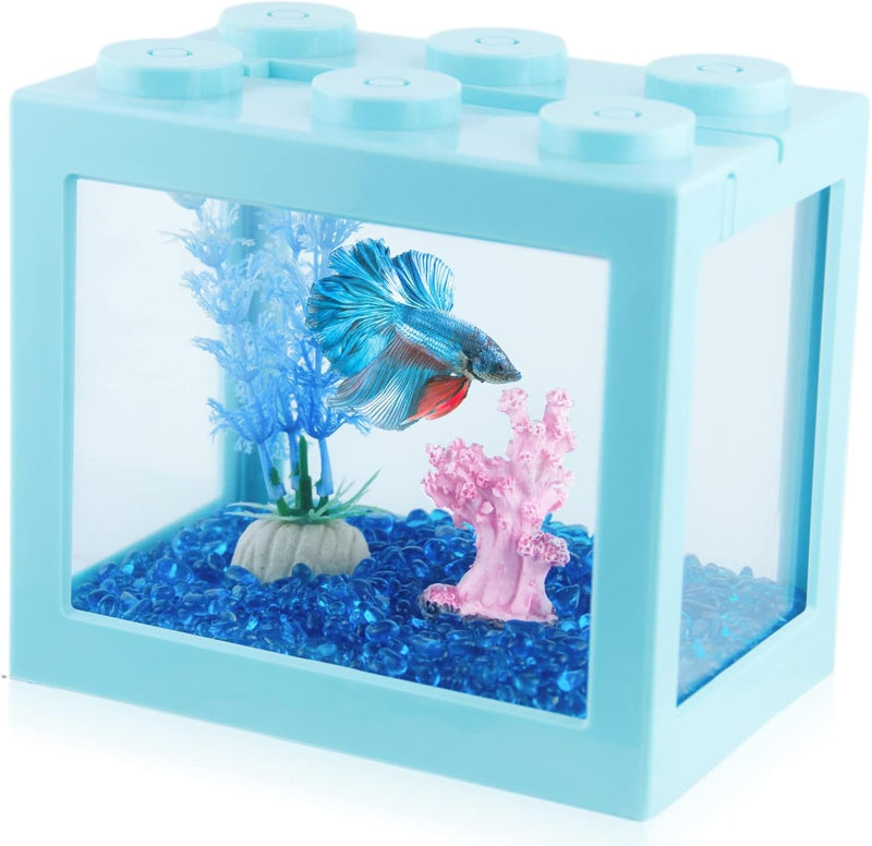 Small Betta Fish Tank, Stackable Mini Fish Tank Aquarium Tank Kit, 3/5 Gallon Rectangular Fish Bowl - Green