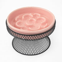 Raised Ceramic Cat Slow Feeder Bowl - Pink