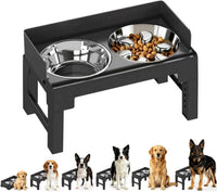 Elevated Dog Bowls for Medium and Large Dogs - 1 Stainless Slow Feeder & 1 Stainless Bowl / Black