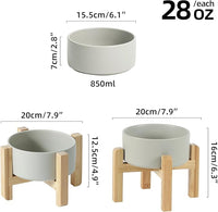 Ceramic Raised Dog and Cat Bowl Set, 2 Heights Elevated Stand, Food and Water Bowl for Small Breed Dogs, Weighted Dog Dishes, Pet Bowl(6.1'',28.7oz, Grey)