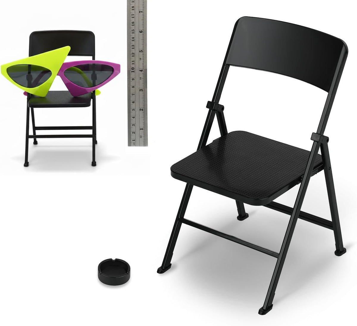 DS. Distinctive Style 1/6 scale black mini folding chair for 12 inch action figures and dolls