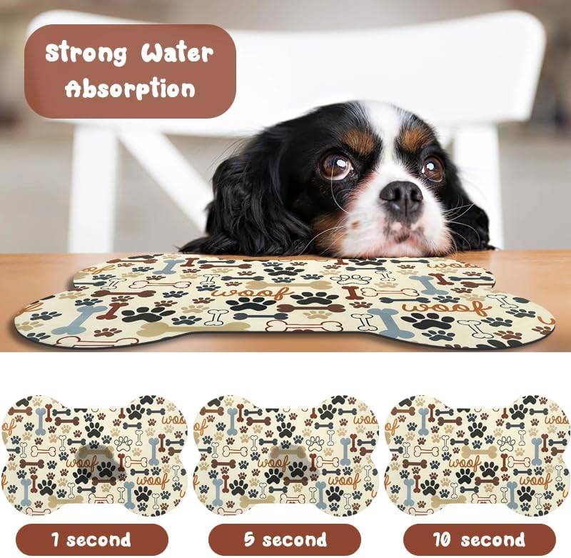 Dog Food Mats for Floors Waterproof - Beige Bone / 19"L x 12"W - image 2