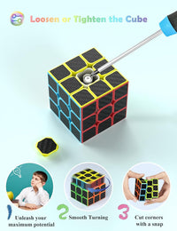 Speed Cube Set, ROXENDA 2x2 3x3 4x4 5x5 Skew Megaminx Pyramid Cube Bundle – Fun for Kids & Family - 4 Pack Carbon Fiber - image 4