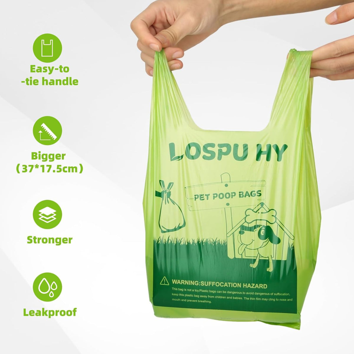 Poop Bags for Dogs, 100 Count Dog Poop Bags with Handles, Extra Thick Strong Leak Proof Doggie - 1 Count (Pack of 100) / Green - image 2
