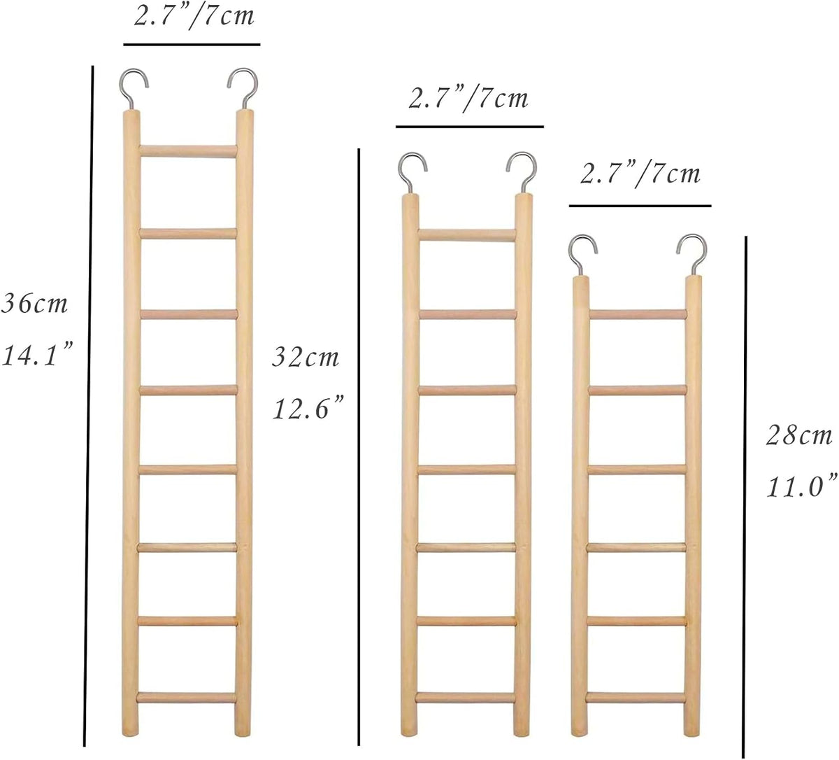 3pcs Natural Wooden Bird Ladder Birdie Basics Perch for Cage Parrots - image 2