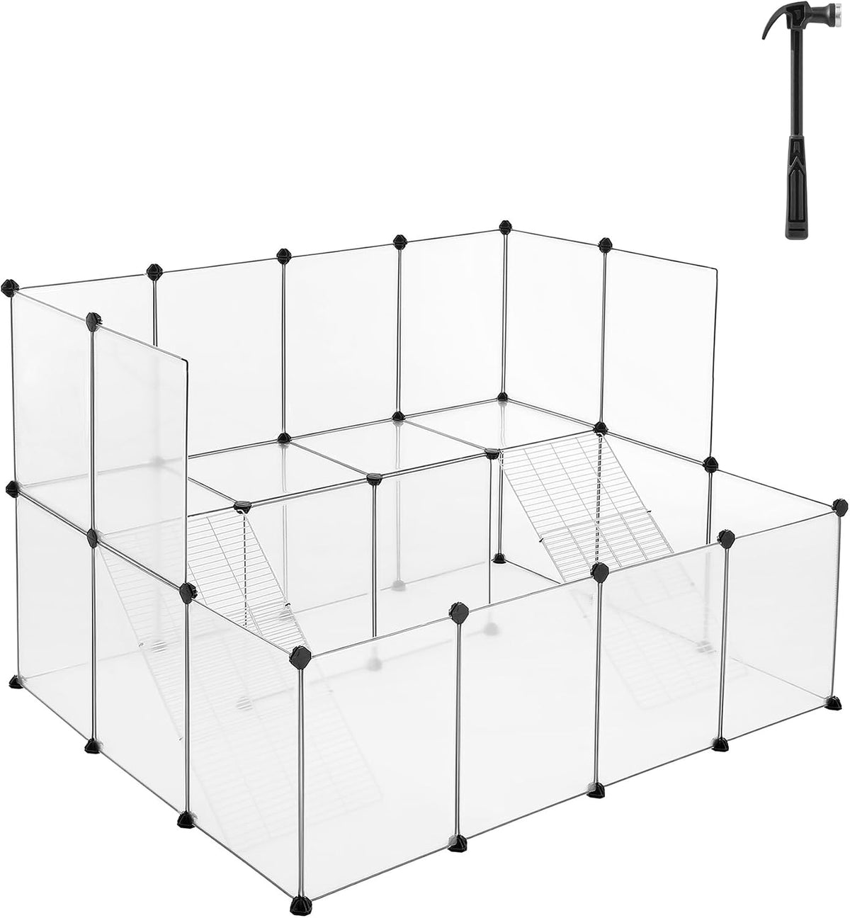 SONGMICS Pet Playpen with Floor, Small Animal Playpen – Essentials for Small Pets - White / 20 Panels - 56.3"L x 42.5"W x 36.2"H