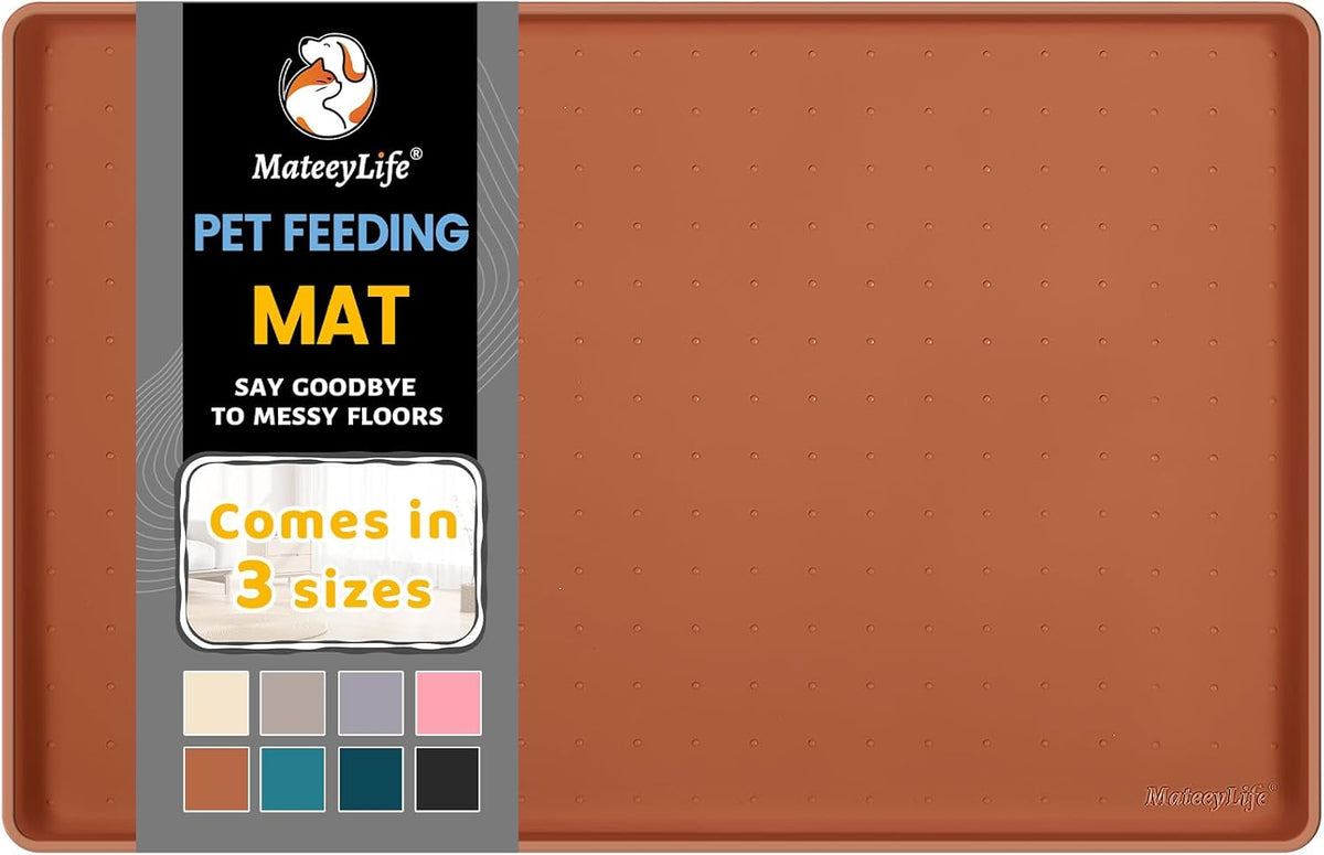 MateeyLife Silicone Cat & Dog Food Mat for Floors Waterproof - Brown / 22"L x 14"W