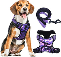 No Pull Dog Harness for Large Dogs, Adjustable No Choke Pet Vest with Dog Leash Fit Smart Reflective Pet Walking Harness for Training Easy Control Soft Handle Purple Camo L