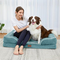 Comfort Expression Orthopedic Foam XL Dog Beds Waterproof, Extra Large Dog Bed with Bolster, Washable Pet Sofa Couch with Removable Cover & Non-Slip Bottom(X-Large,Washed Blue)