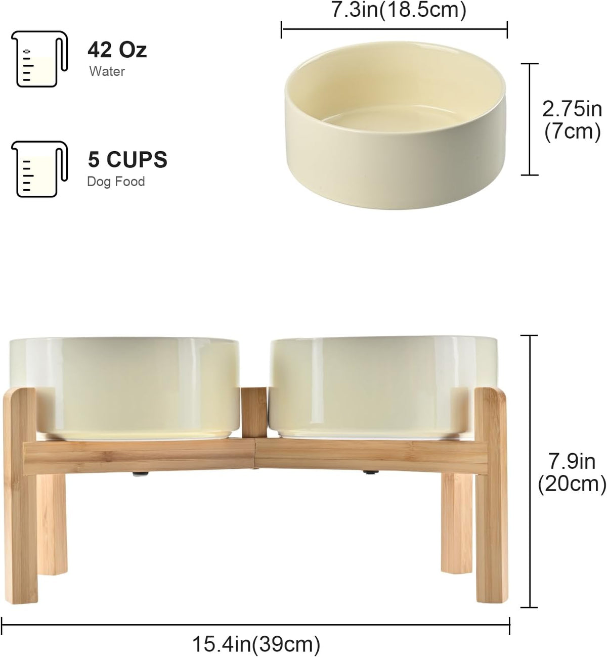 SPUNKYJUNKY Elevated Dog Bowls Ceramic - 7.3 in - 5.3 cups / Beige - image 2