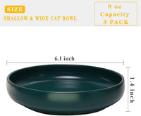 Ceramic Cat Bowls, Shallow Cat Dishes for Food and Water - Blackish green-3pack - image 3