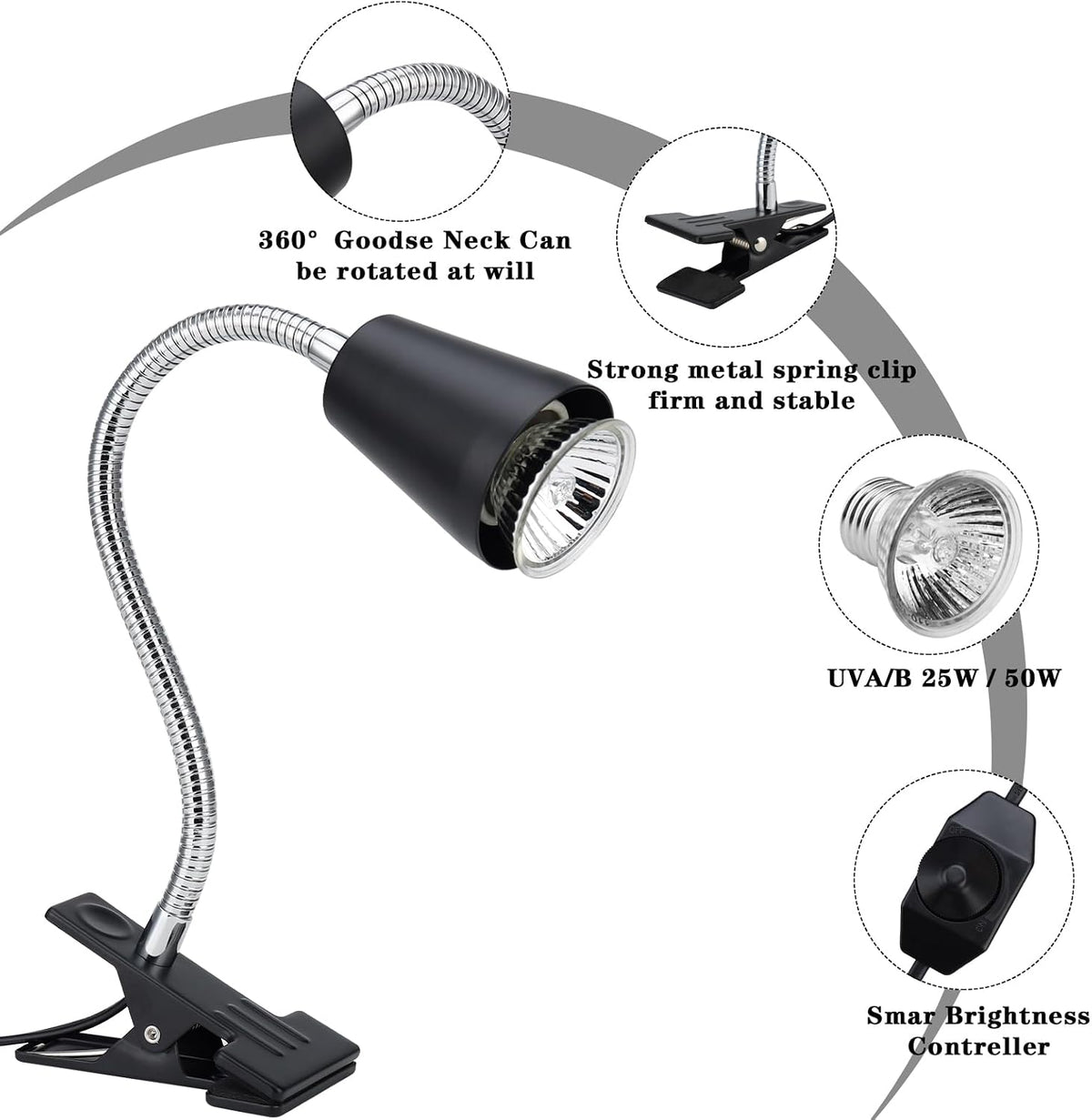 Reptile Heat Lamps, UVA/UVB Turtle Heat Lamp - Light Stand With Dimmer - image 4