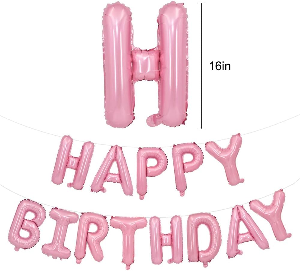 TONIFUL 16 Inch Black Happy Birthday Balloons Banner Decorations - Pink - image 2