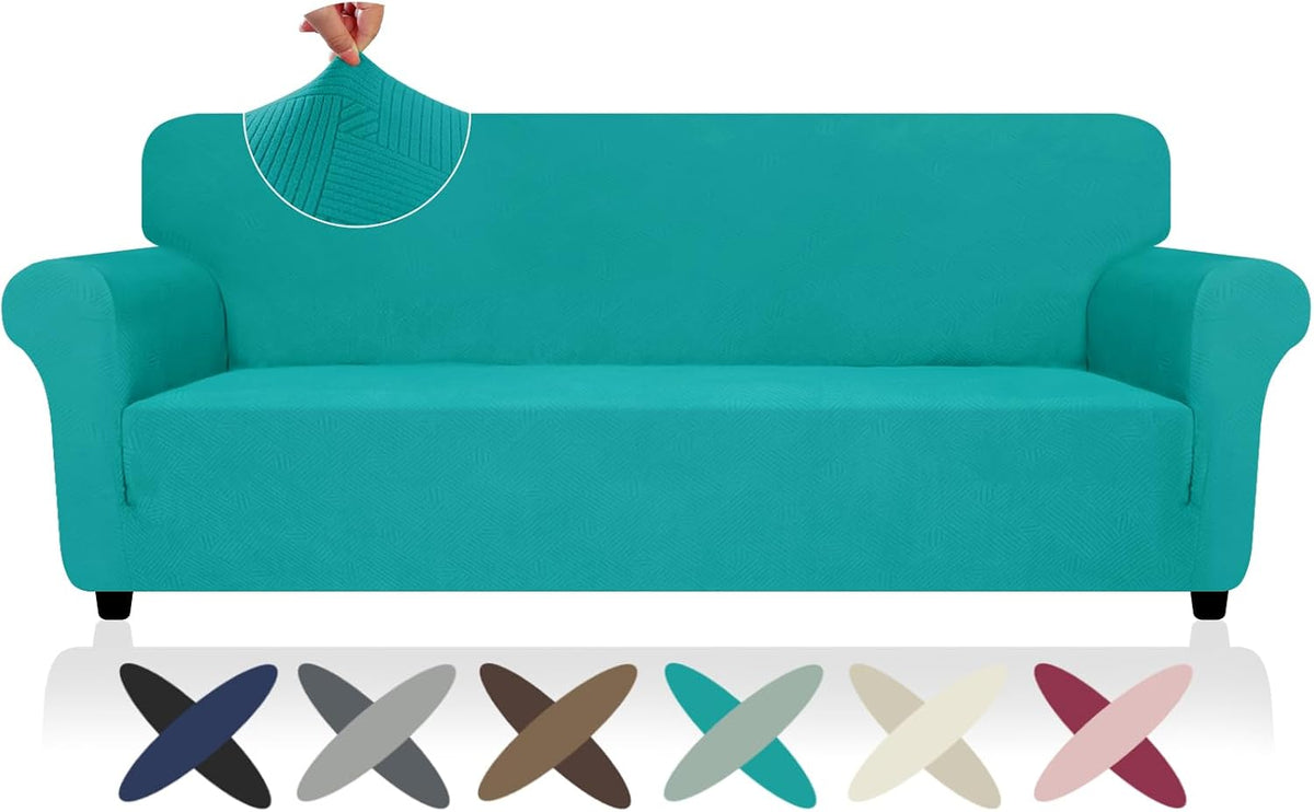 Super Stretch Couch Cover Universal Sofa Covers with Elastic Bottom - - Peacock Teal / X-Large (92"-115")