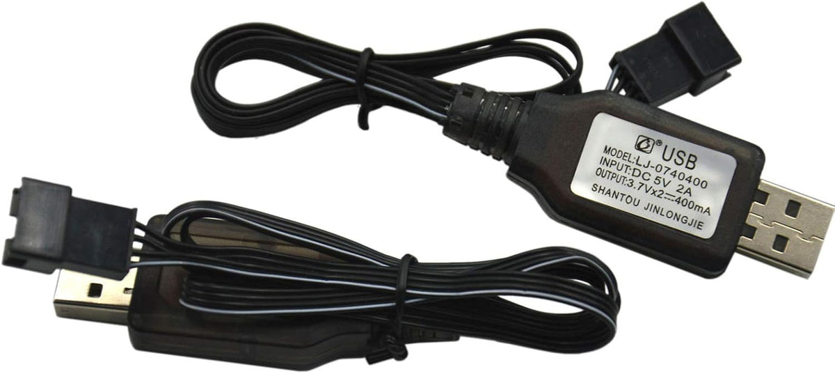 Blomiky 2-pack 7.4V USB RC boat battery charger cables with SM-4P 4-pin plug