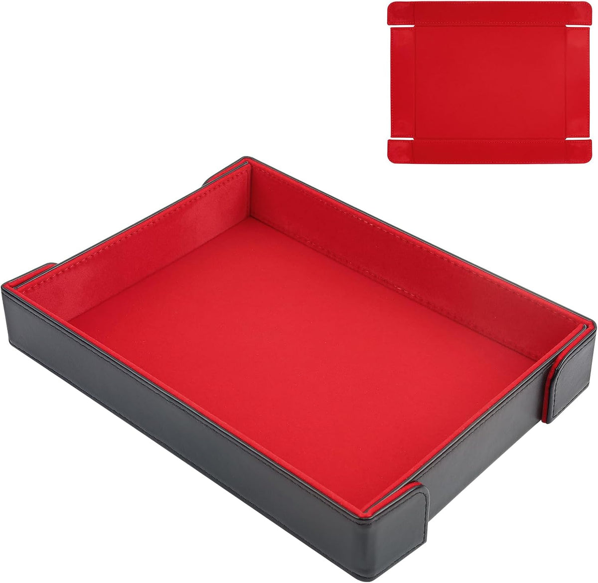 Buweeo magnetic folding PU leather dice rolling tray with red felt lining - view 2
