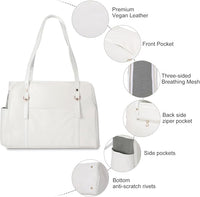 Dog Carrier Purse, Fashion Leather Pet Carrier with Pockets, Airline Approved Soft Sided Dog Carrying Bag for Puppy Cat Dog White