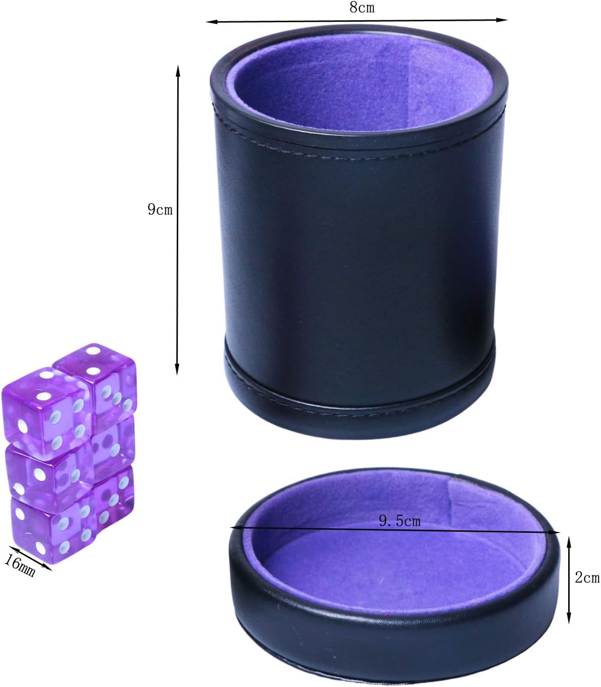Leatherette Dice Cup with Lid Includes 6 Dices - Purple - image 3