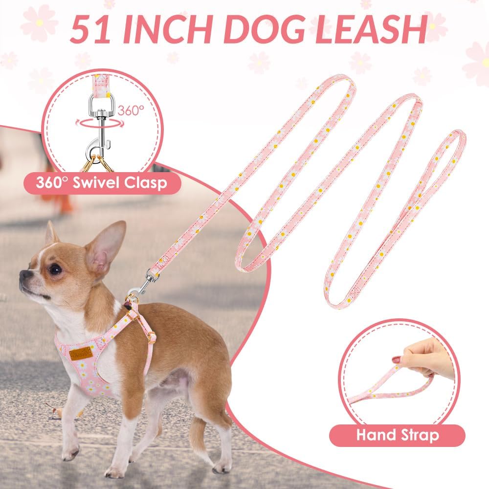SlowTon No Pull Dog Harness with Leash for Small Medium Dogs - Small(11-17.5lb) / Pink Daisy - image 4
