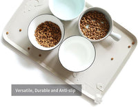Hoki Found L Silicone Pet Food Mats - Non Slip Cat & Dog Bowl Mats - Waterproof & Carpet Safe - Cream Brown