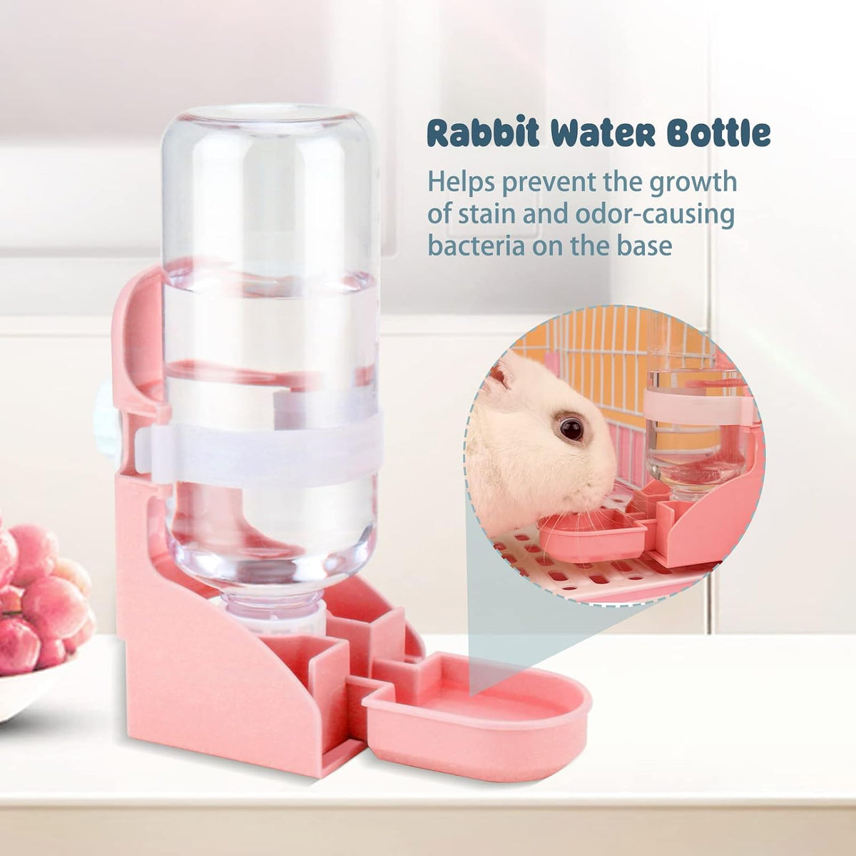 Rabbit Water Bottle No-Drip, Bunny Guinea Pig Water Dispenser – Essentials for Small Pets - Pink - image 3