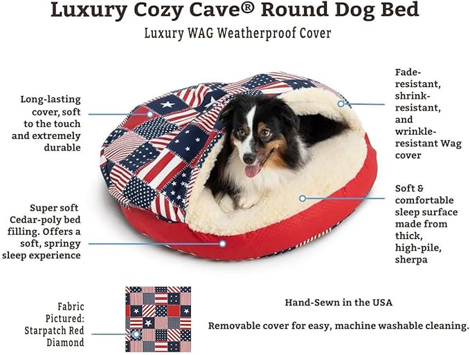 Snoozer Luxury Cozy Cave Pet Bed, Wag Collection, Large - Ramey Gray