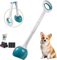 Dog Pooper Scooper Portable with Bag Attachment - 28in + Green + 120 garbage bags + dispenser