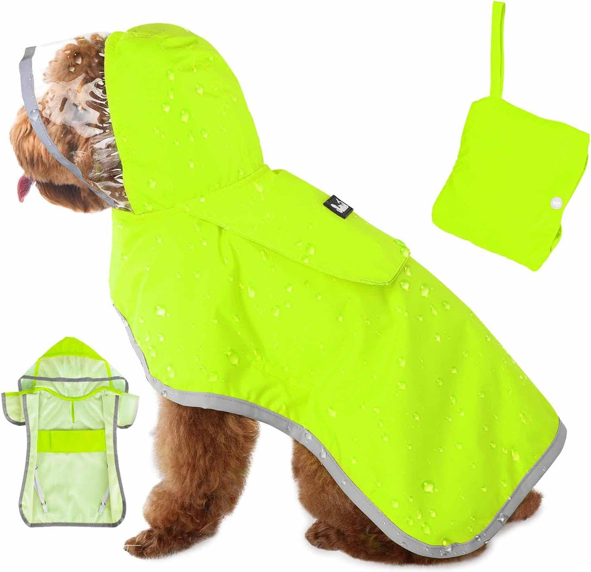Lukovee Dog Raincoat, Waterproof Jacket with Clear Hood & Leash Hole, M – Essentials for Dogs - Green / Medium