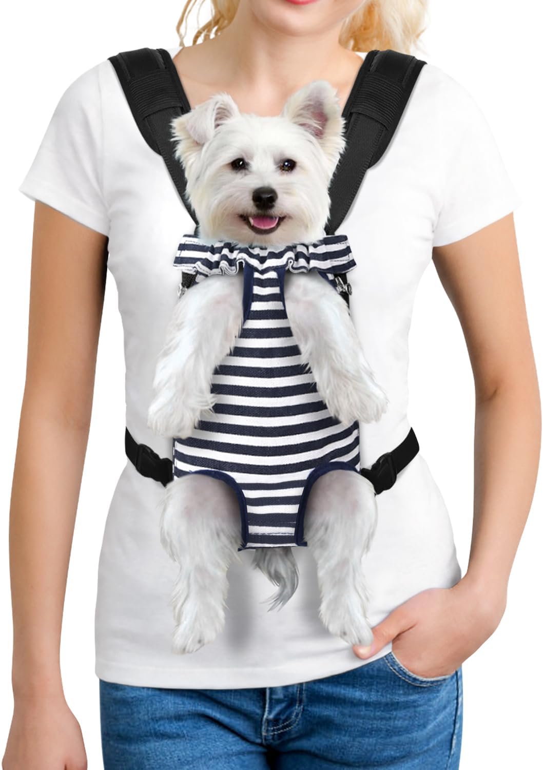 Pet Dog Carrier Backpack Adjustable Front Carrier for Small Dog Cat – Essentials for Dogs - C-Blue white strip / Large (8-12lbs)