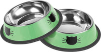 Serentive 2 Pcs Non-Slip Stainless Steel Small Cat Food Bowls - Green / 7 oz
