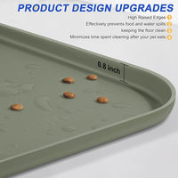 Silicone Pet Feeding Mat with Raised Edge for Food and Water, Dog Bowl Mats, Cat Bowls Placemat with High Lip for Floor Waterproof, Rubber Tray for Cats and Dogs 22 x 14 x0.8 Light Olive Green