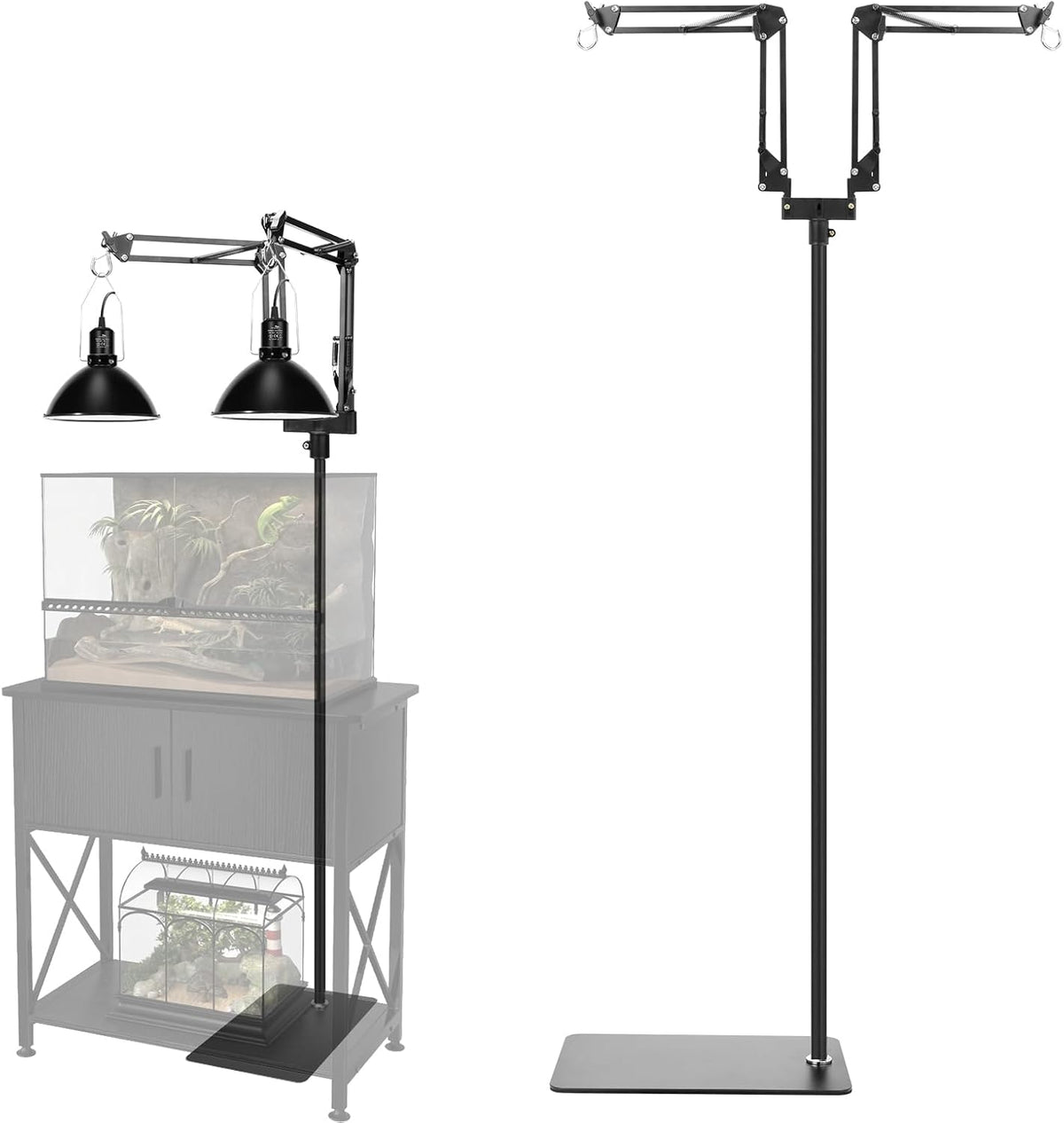 Dual Reptile Lamp Stand, 360°Rotatable Flexible Arms - 7.87-73.61 inch