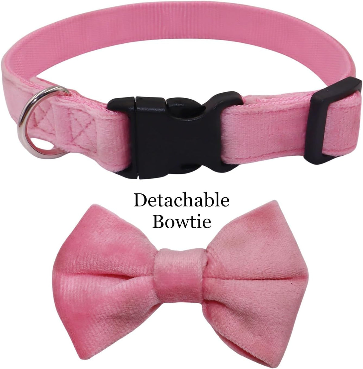 Dog Collar with Bowtie Soft Velvet Material with Quick Release Buckle - M / Pink - image 4