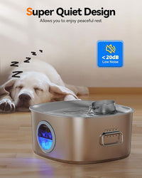Dog Water Fountain Stainless Steel, 11L/2.8Gal Large Pet Water Fountain for Large Dogs Inside, Dog Fountain Water Bowl Automatic Dispenser with Visible Window & LED, Ultra Quiet for Dogs and Multi-Pet