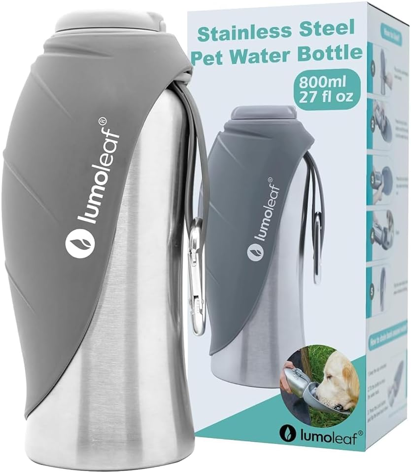 LumoLeaf Portable Dog Water Bottle 27 OZ - Grey