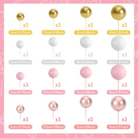 48 Pcs Balls Cake Topper Decorations Balloon Cupcake Toppers Foam - A12-rose Gold, Pink, White, Gold - image 2