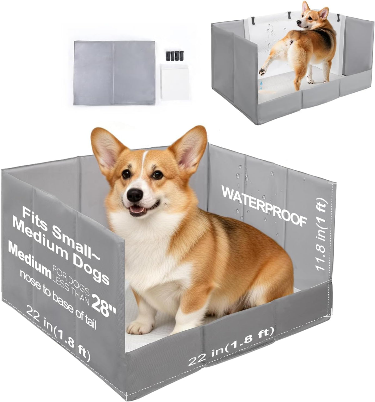 HQ4US 4LEGS Dog Litter Box Indoor High Walls - Grey / Medium for Dog＜ 18" Length