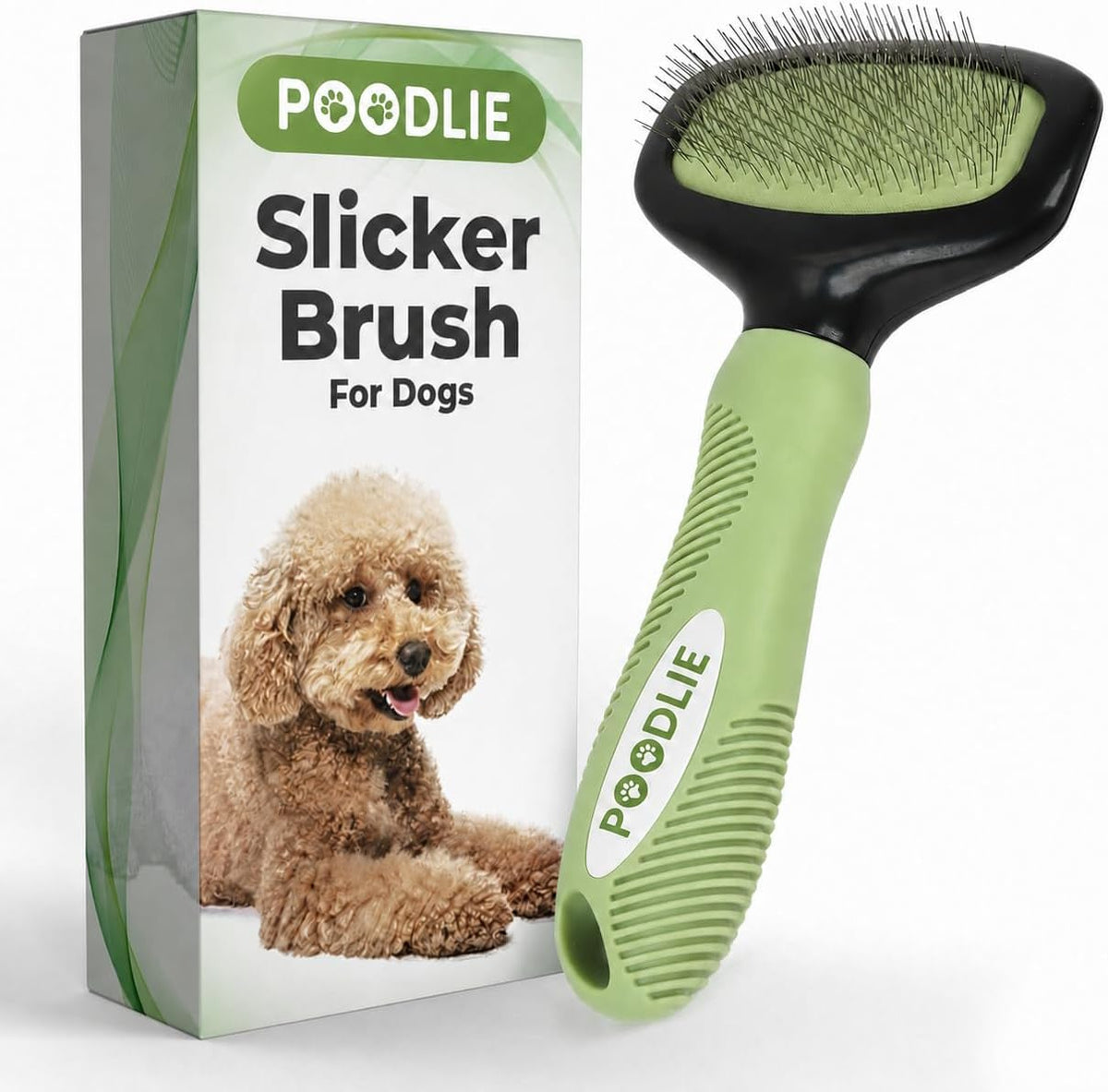 Poodle Pet Slicker Brush, For Dogs, Cats, and Rabbits - Green / Regular Size