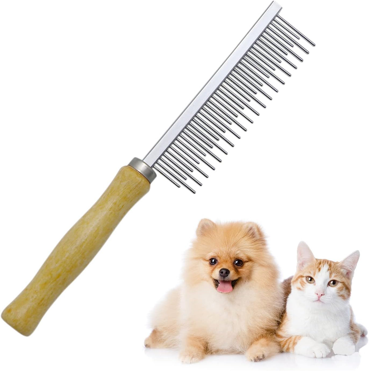 Wooden Handle Grooming Comb for Dogs Cats Pet – Essentials for Cats - Long & Short Teeth Comb