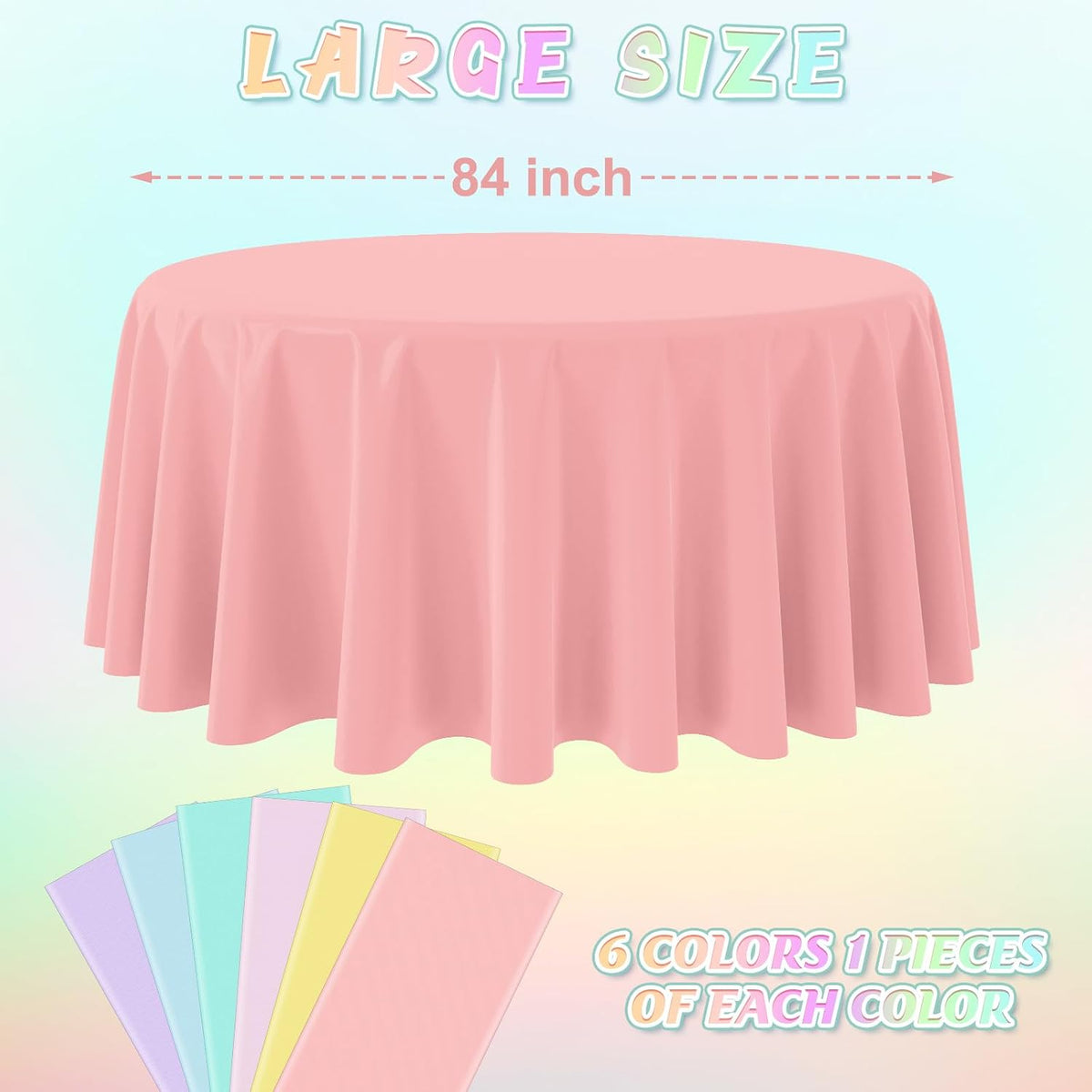 4Pcs Pastel Tablecloths, Mix Color Plastic Tablecloth Disposable Rectangle Table Covers for Baby - Pastel Round / 6pcs - image 2