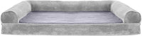 Furhaven Orthopedic Dog Bed for Large Dogs w/ Removable Bolsters & Washable Cover, For Dogs Up to 95 lbs - Faux Fur & Velvet Sofa - Smoke Gray, Jumbo/XL