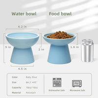 2-Pack Elevated Ceramic Cat Bowls Extra Wide for Food & Water – Essentials for Cats - Baby Blue - image 2
