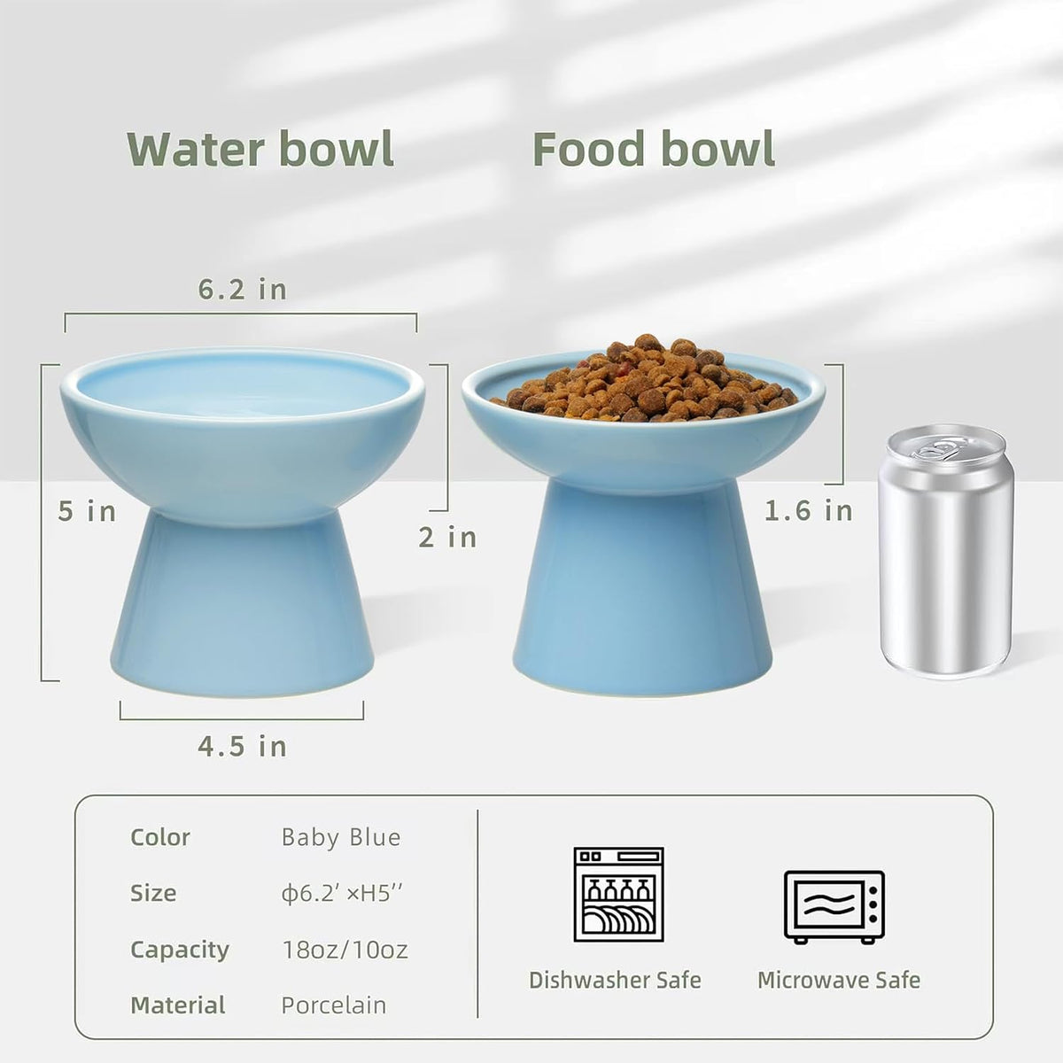 2-Pack Elevated Ceramic Cat Bowls Extra Wide for Food & Water – Essentials for Cats - Baby Blue - image 2