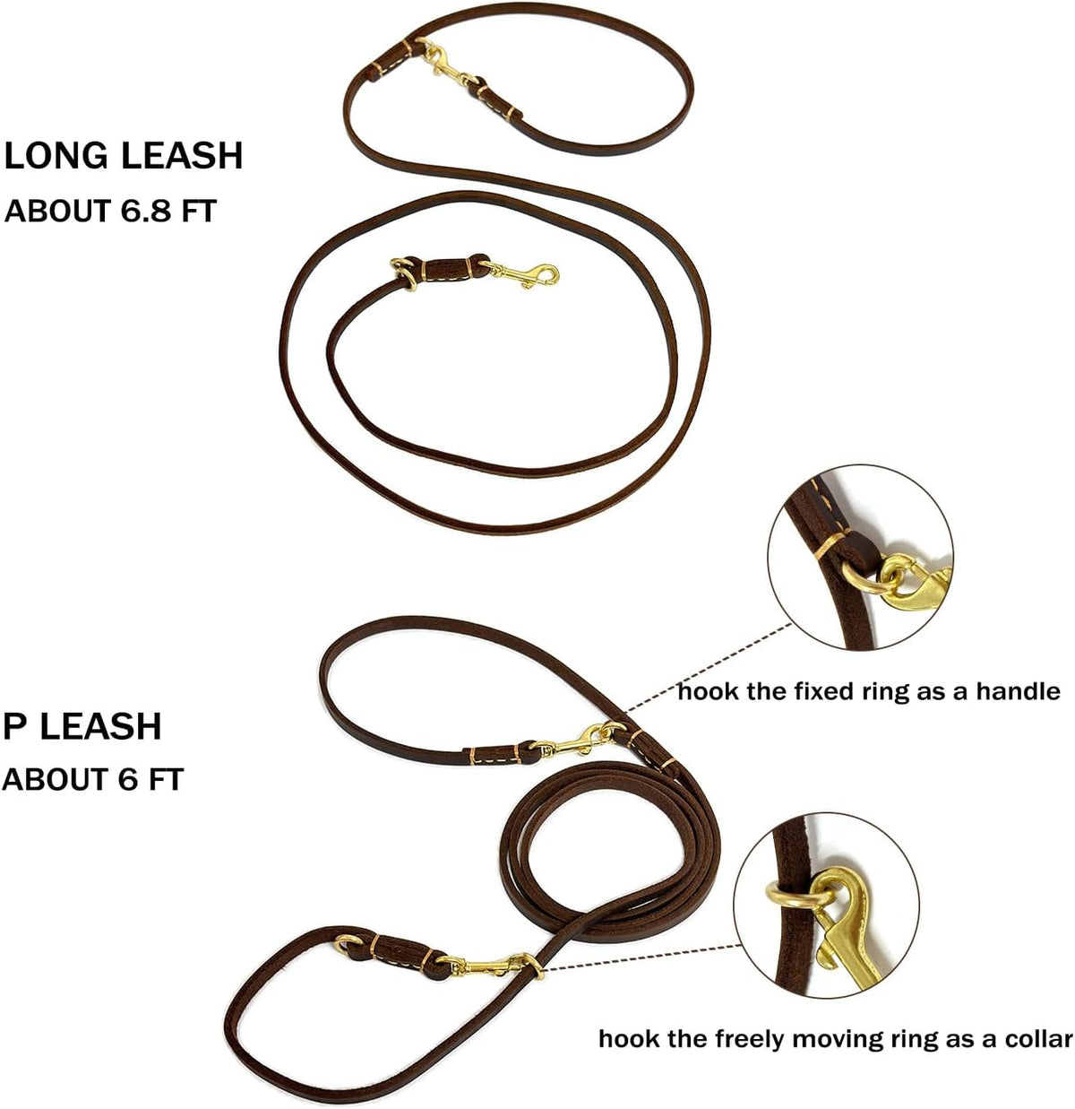 Multi Function 8ft Leather Dog Leash - Brown / 8ft*3/8inch - image 4